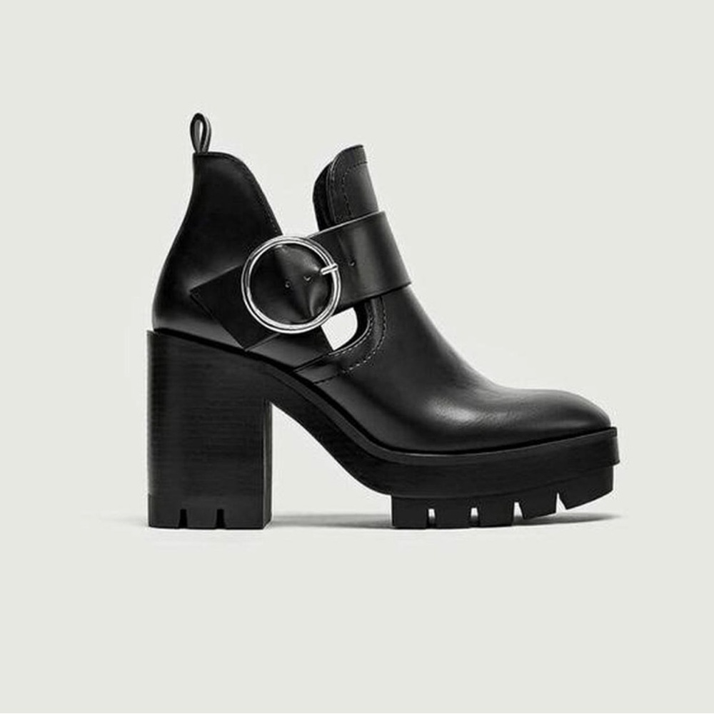 Zara Black Leather Chunky Boots